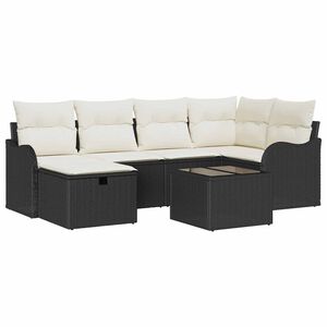 vidaXL Conjunto de Sof&aacute; de Jardim 7 pcs Preto e creme Rattan Sint&eacute;tico