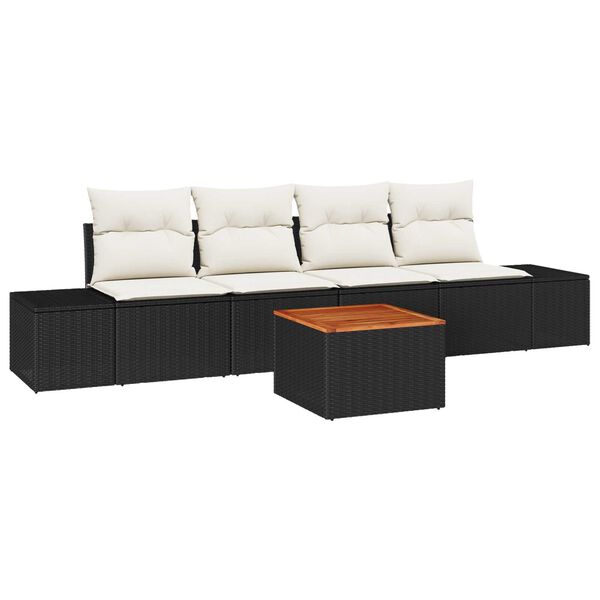 vidaXL Conjunto de Sof&aacute; de Jardim 5 pcs Preto e Creme vime PE