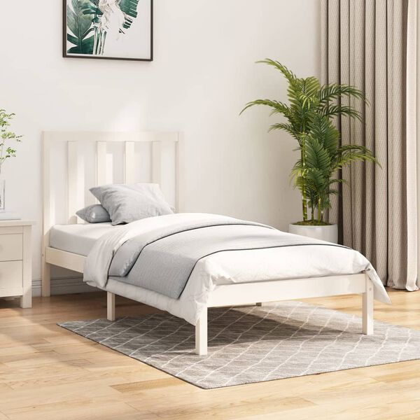 vidaXL Estrutura de cama 100x200 cm pinho maci&ccedil;o branco