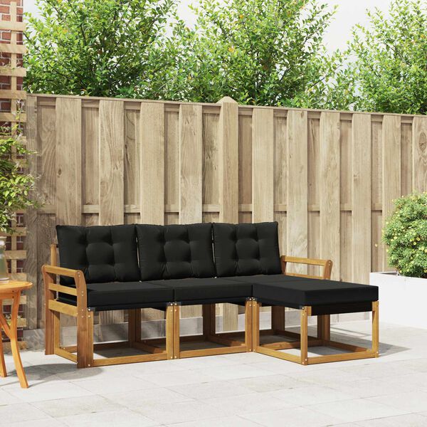 vidaXL Conjunto de Sof&aacute;s para Exterior 4 pcs Natural e Preto