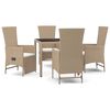 vidaXL 5 pcs conjunto de jantar p/ jardim com almofad&otilde;es vime PE bege