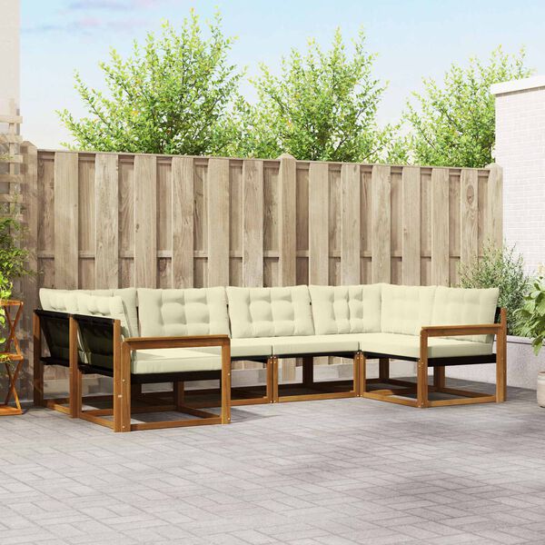 vidaXL Conjunto de Sof&aacute;s para Exterior 6 pcs Natural e Creme