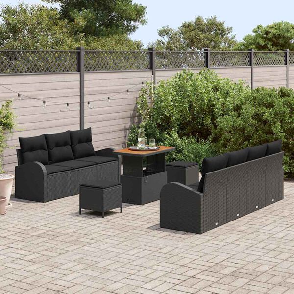 vidaXL Conjunto de Sof&aacute; de Jardim com almofada 10 pcs Preto vime PE