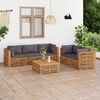 vidaXL 6 pcs conj. lounge jardim + almofad&otilde;es cinza-escuro teca maci&ccedil;a