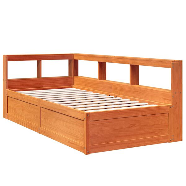 vidaXL Cama com estante sem colch&atilde;o 75x190cm pinho maci&ccedil;o castanho-mel
