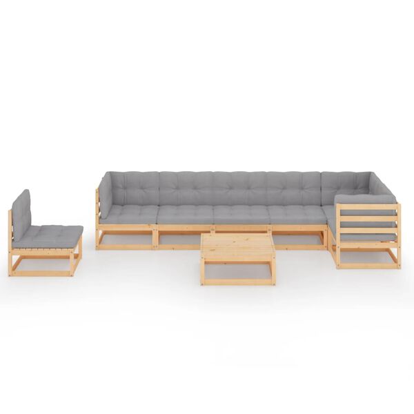 vidaXL 8 pcs conjunto lounge de jardim c/ almofad&otilde;es pinho maci&ccedil;o