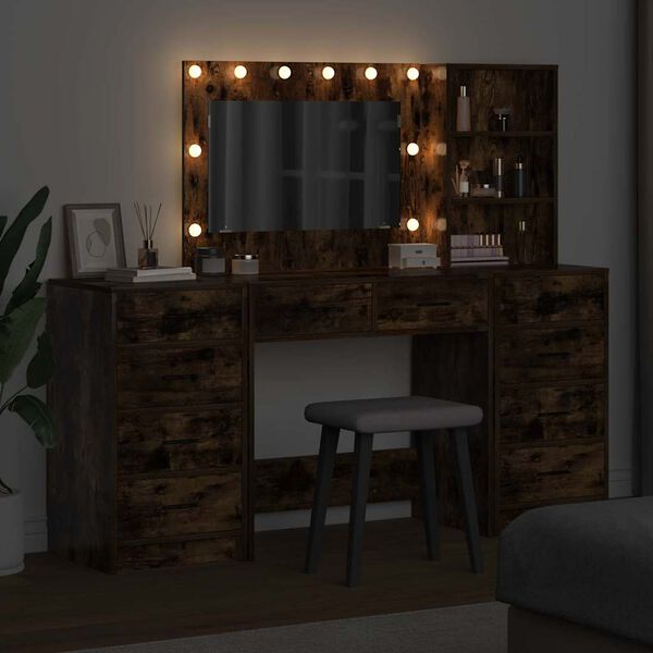 vidaXL Mesa de vestir 3 pcs Carvalho Defumado Madeira processada