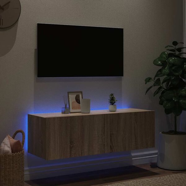 vidaXL M&oacute;vel de parede p/ TV c/ luzes LED 100x35x31 cm carvalho sonoma