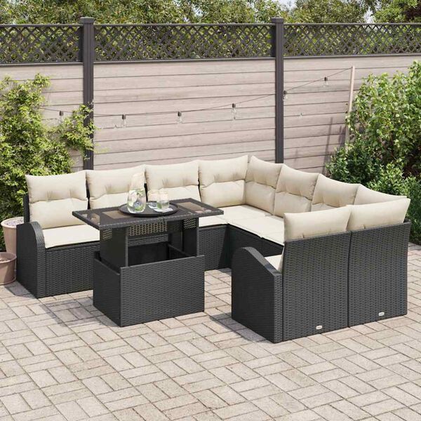 vidaXL Conjunto de Sof&aacute; de Jardim 9 pcs Preto Rattan de Polipropileno