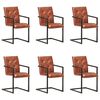 vidaXL Cadeiras de jantar cantilever 6 pcs couro genu&iacute;no castanho