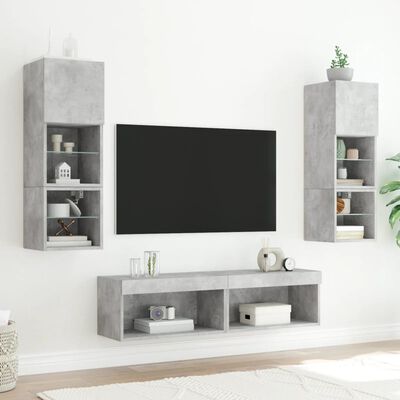 vidaXL 6 pcs móveis parede p/ TV c/ LEDs deriv. madeira cinza cimento