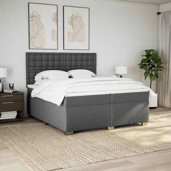 vidaXL Cama com molas/colch&atilde;o 200x200 cm tecido cinzento-escuro