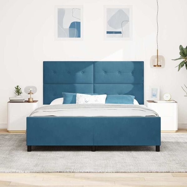 vidaXL Cama Box com cabeceira Azul Escuro 180 x 200 cm Veludo