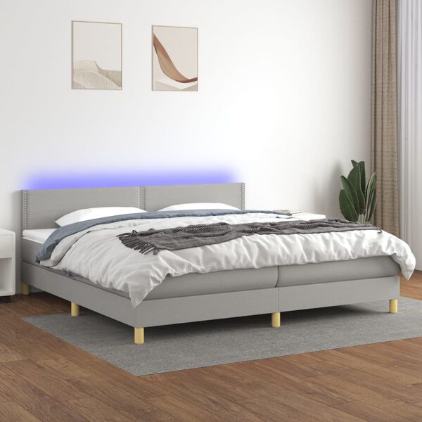 vidaXL Cama box spring c/ colch&atilde;o e LED 200x200 cm tecido cinza-claro