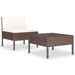vidaXL 2 pcs conjunto lounge de jardim c/ almofad&otilde;es vime PE castanho