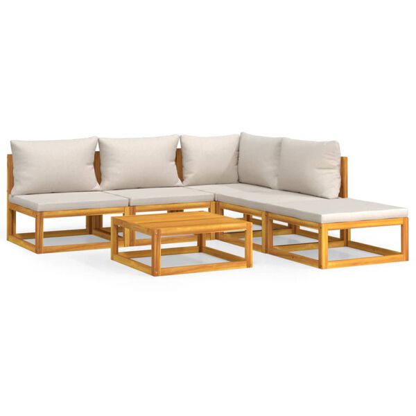 vidaXL 6pcs conjunto lounge de jardim madeira c/almofadões cinza-claro