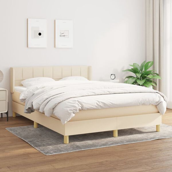 vidaXL Cama com molas/colch&atilde;o 140x190 cm tecido cor creme