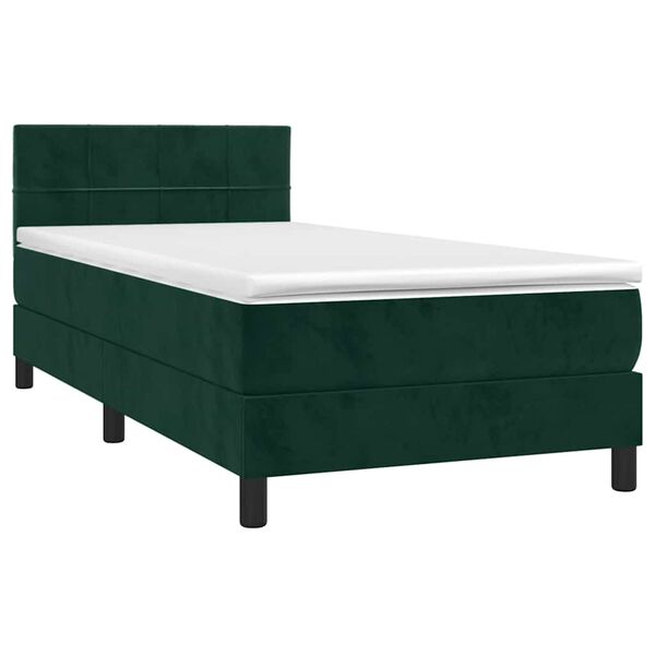 vidaXL Cama box spring c/ colch&atilde;o/LED 100x200 cm veludo verde-escuro