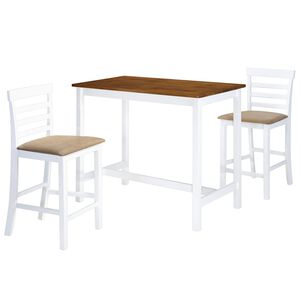 vidaXL Mesa e cadeiras de bar 3 pcs madeira maci&ccedil;a castanho e branco
