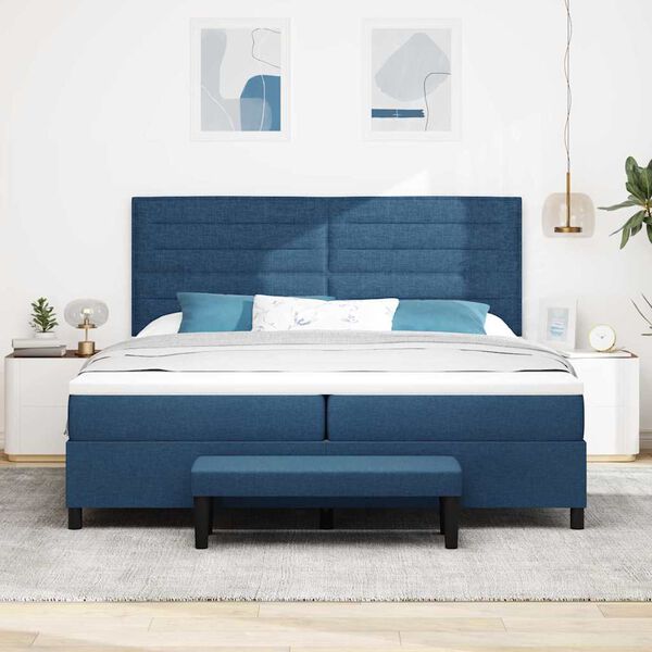 vidaXL Cama Box com colch&atilde;o com cabeceira Azul 200 x 200 cm tecido