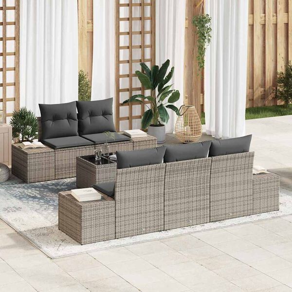 vidaXL Conjunto de Sof&aacute; de Jardim com almofada 6 pcs Cinzeto vime PE