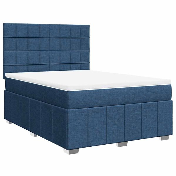 vidaXL Cama com molas/colch&atilde;o 140x190 cm tecido azul