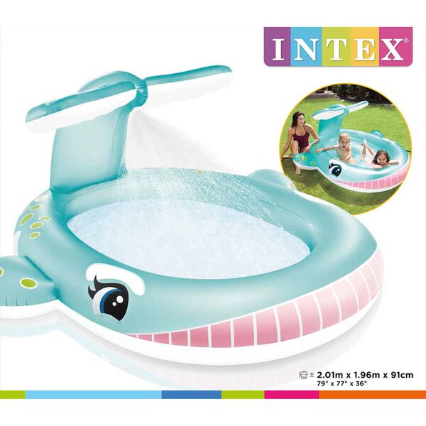 Intex Piscina baleia com pulverizador 201x196x91 cm