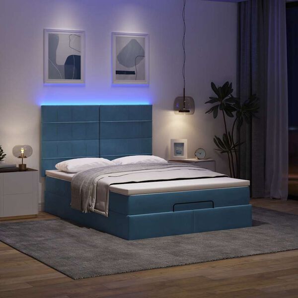 vidaXL Estrutura de cama otomana com colch&atilde;o 140x190cm tecido azul