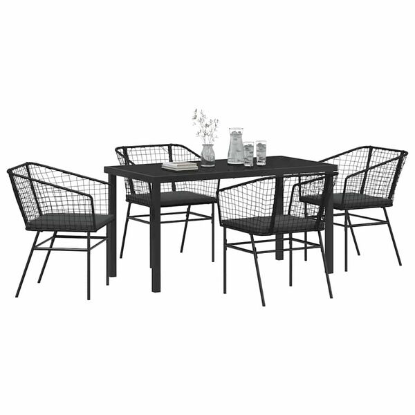 vidaXL Conjunto de Jantar para Jardim 5 pcs Preto vime PE