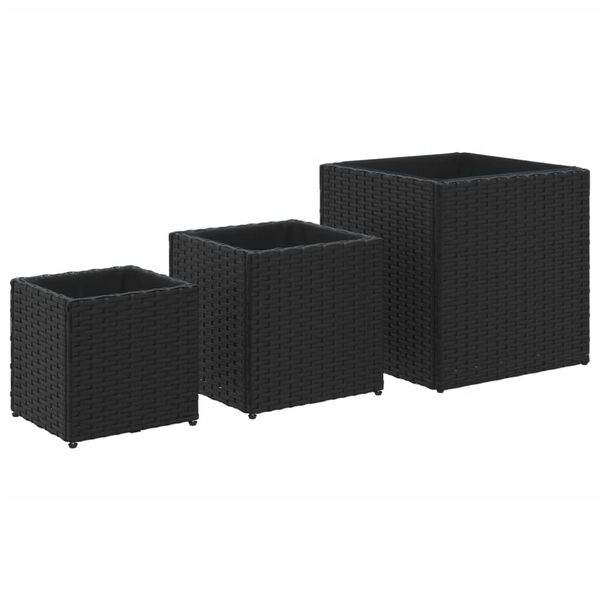 vidaXL Vasos de jardim 3 pcs vime PE preto