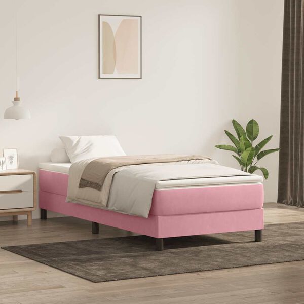 vidaXL Box Cama de primavera sem Colch&atilde;o Rosa 80x210 cm Veludo