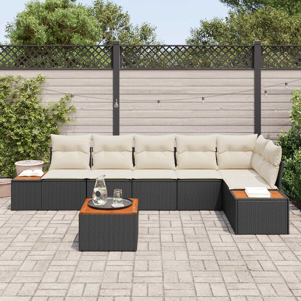 vidaXL Conjunto de Sof&aacute; de Jardim 6 pcs Preto e Creme Polirattan