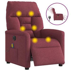 vidaXL Poltrona reclin&aacute;vel de massagens el&eacute;trica tecido vermelho tinto