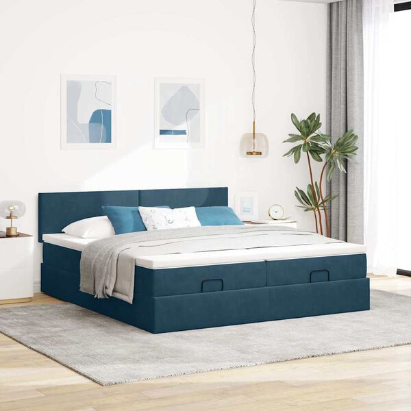 vidaXL Estrutura cama otomana colch&otilde;es 180x200 cm veludo azul escuro
