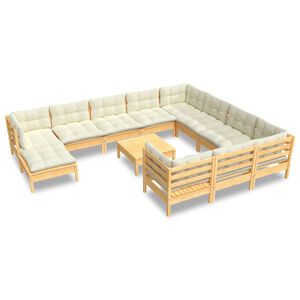 vidaXL 12 pcs conjunto lounge de jardim c/ almofad&otilde;es cor creme pinho