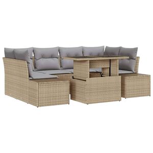vidaXL Conjunto de Sof&aacute;s com almofada 7 pcs Bege e Cinza Claro vime PE