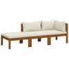 vidaXL 3 pcs conjunto lounge jardim c/ almofadões creme acácia maciça