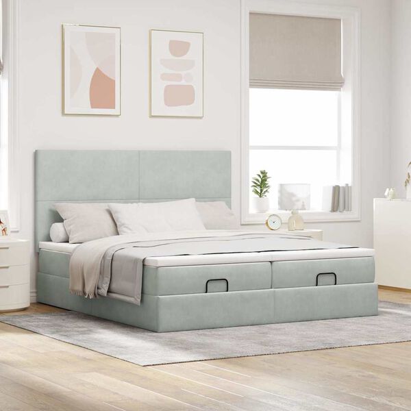 vidaXL Estrutura cama otomana colchões 200x200cm veludo cinzento claro