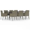vidaXL 9 pcs conjunto jantar jardim c/ almofad&otilde;es vime PE preto/cinza