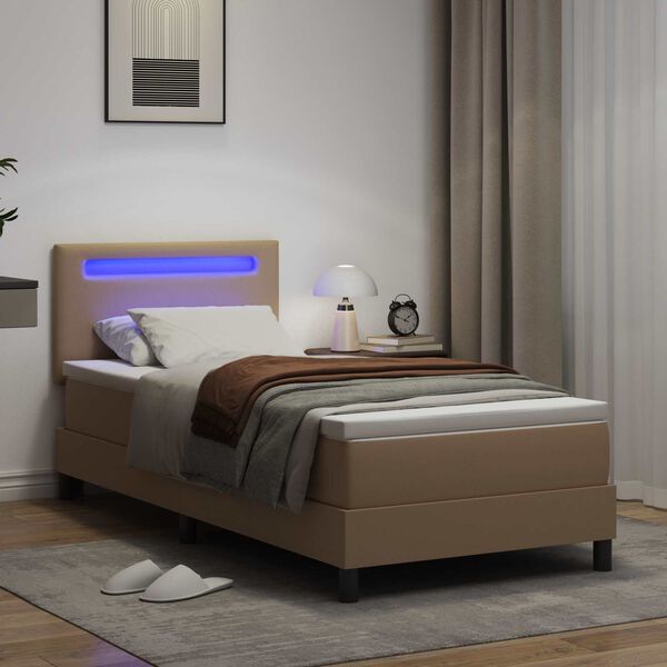 vidaXL Cama Box com colch&atilde;o Cappuccino 100 x 200 cm Couro sint&eacute;tico