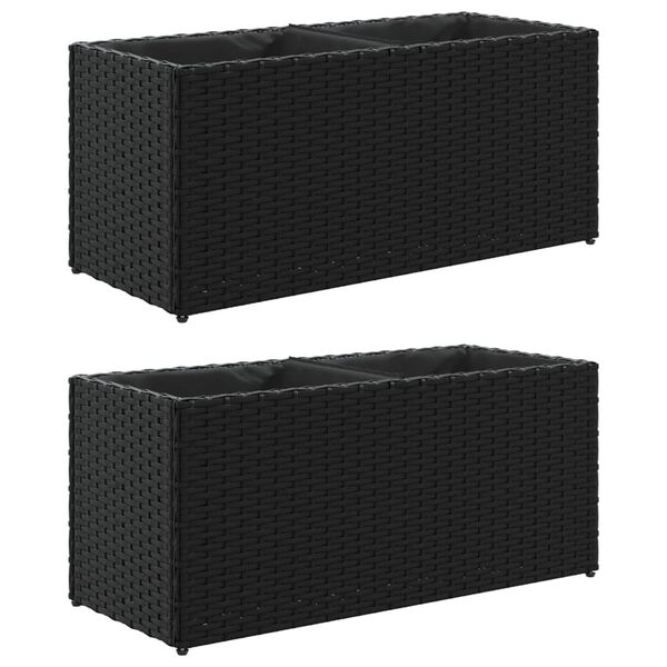 vidaXL Floreira com 2 vasos 2 pcs 72x30x32 cm vime PE preto
