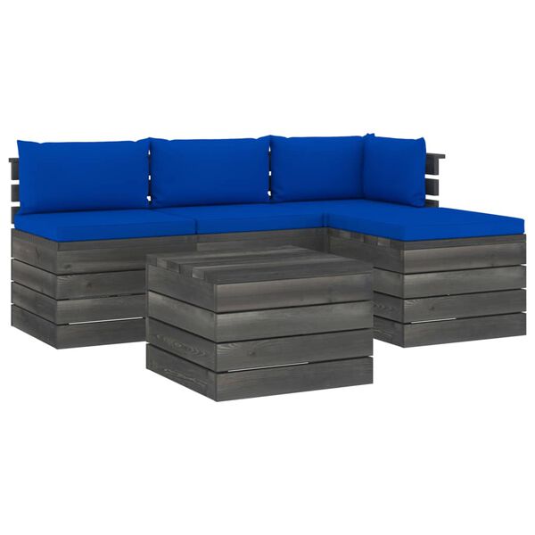 vidaXL 5 pcs conjunto lounge de paletes + almofad&otilde;es madeira de pinho