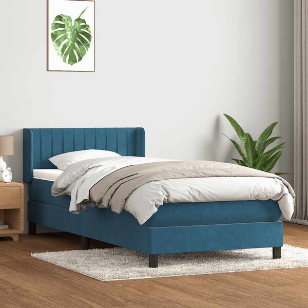 vidaXL Cama com molas/colch&atilde;o azul-escuro 90x210 cm veludo