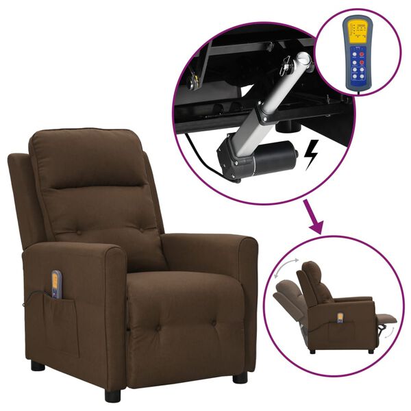 vidaXL Poltrona elevat&oacute;ria de massagens tecido castanho