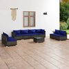 vidaXL 9 pcs conjunto lounge de jardim c/ almofad&otilde;es vime PE cinzento