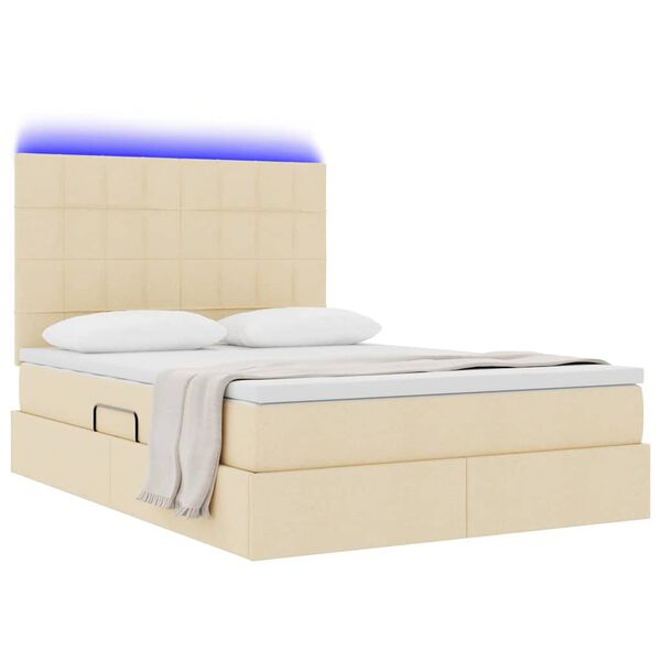vidaXL Cama com arruma&ccedil;&atilde;o e LED com led Creme 140 x 190 cm Poli&eacute;ster