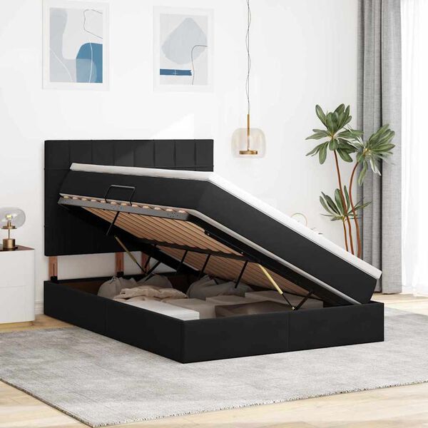 vidaXL Cama com arruma&ccedil;&atilde;o e colch&atilde;o Preto 140 x 190 cm Veludo