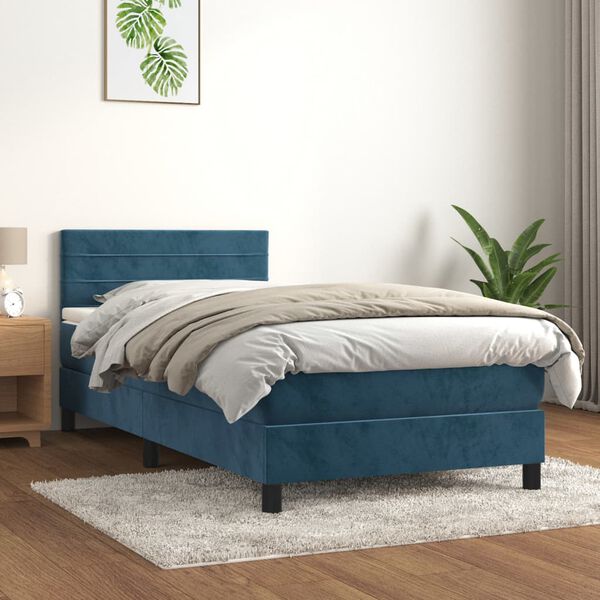 vidaXL Cama com molas/colch&atilde;o 90x190 cm veludo azul-escuro