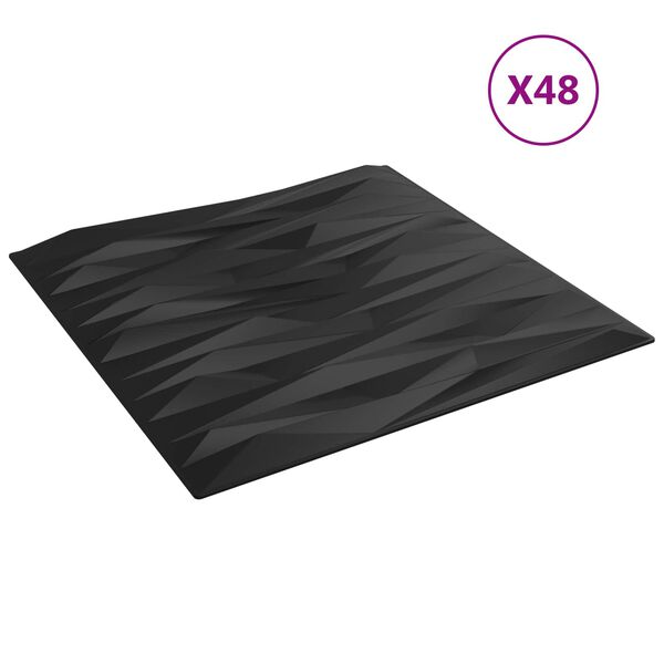 vidaXL Pain&eacute;is de parede 48 pcs Pedra Preta 50 x 50 cm Espuma XPS