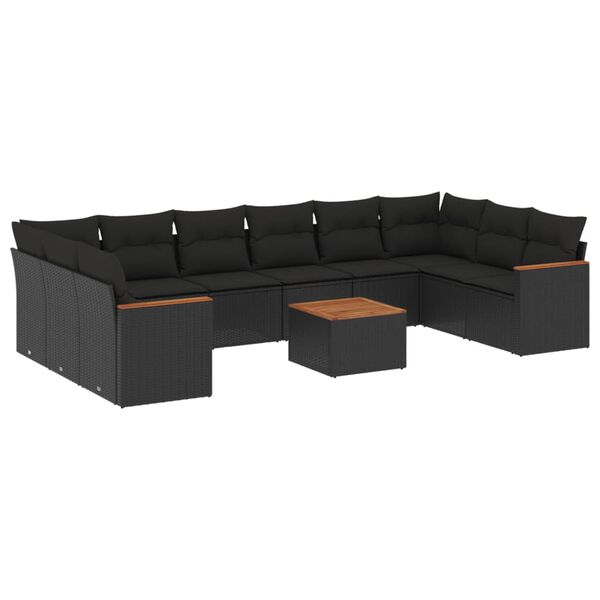 vidaXL 11 pcs conjunto sof&aacute;s de jardim c/ almofad&otilde;es vime PE preto